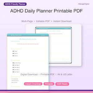 ADHD Daily Planner Printable PDF | My Daily Clarity Guide | Executive Function Support for Adults & Students