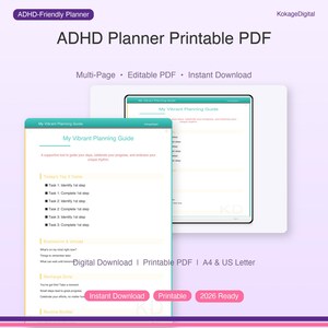 ADHD Planner Printable PDF | Vibrant Digital Guide for Neurodivergent Adults & Students | Focus | Productivity Tool