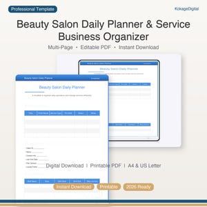 Beauty Salon Daily Planner & Organizer | Service Business Appointment Book | Printable Schedule Template for Salon Owners Stylists