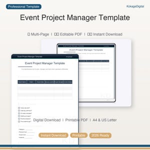 Modello per la gestione di progetti di eventi | Pianificatore e organizzatore di eventi digitali | Kit per coordinatori di eventi | Strumento di gestione progetti stampabile | PDF 2026