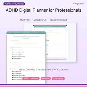 ADHD Digital Planner for Professionals | Neurodivergent Work Organizer PDF | Executive Function Support Printable Download