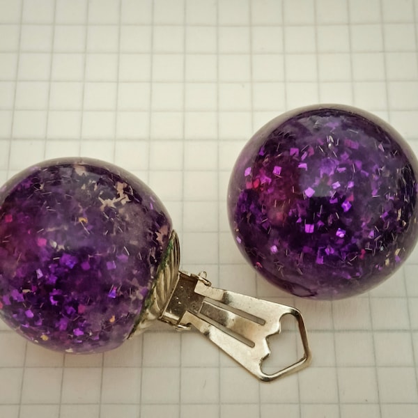 orecchini con clips vintage anni 80 resina viola forma sfera