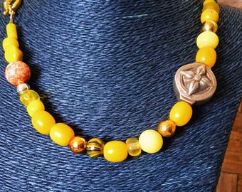 Girocollo perle vintage giallo pezzo unico