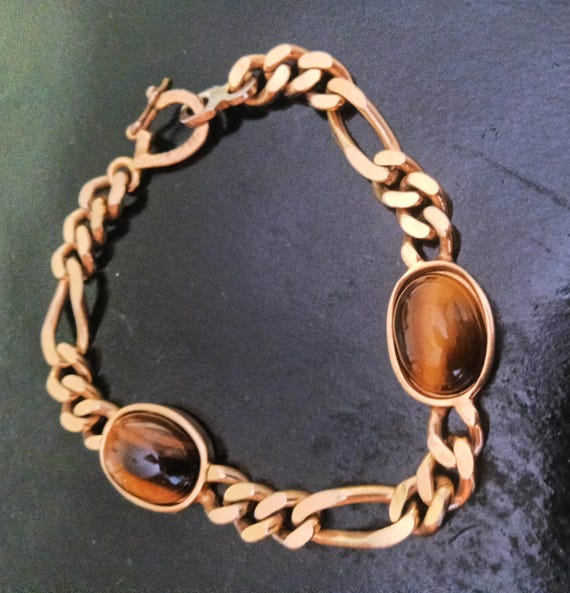 Braccialetto Cascio bijoux vintage catena dorata occhio di tigre