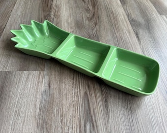 Vintage Boston Warehouse Celery Condiment Server Green Ceramic 3 Section Tray