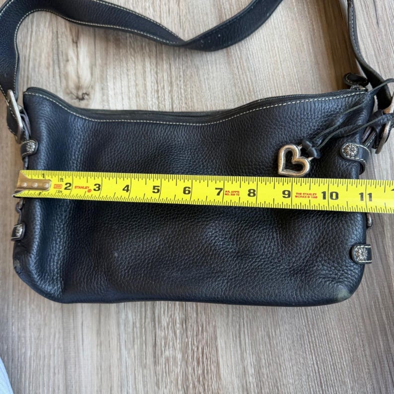 Vintage Brighton Mini Black Pebbled Leather Shoulder Bag Silver Heart Charm image 10