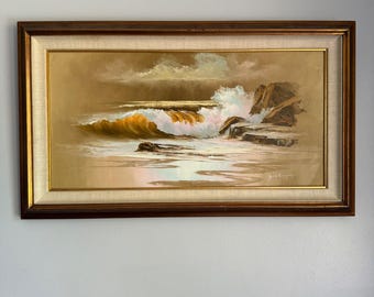 Julie Gregory Signed Original Oil Painting Seascape Crashing Waves Framed Art