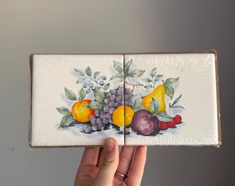 Zestaw 2 płytek ceramicznych Vintage Fruit na ścianę kuchenną, 4 x 8 cali