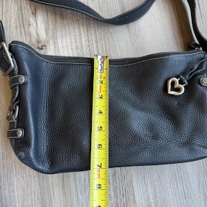 Vintage Brighton Mini Black Pebbled Leather Shoulder Bag Silver Heart Charm image 9