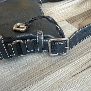 Vintage Brighton Mini Black Pebbled Leather Shoulder Bag Silver Heart Charm image 3