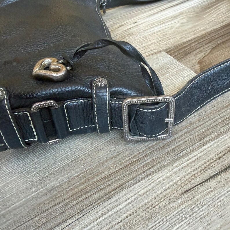 Vintage Brighton Mini Black Pebbled Leather Shoulder Bag Silver Heart Charm image 3