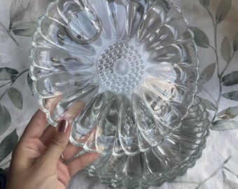 Vintage Federal Glass Daisy Snack Plates Set of 2 Clear Pressed Glass 10 inch