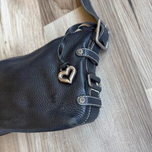 Vintage Brighton Mini Black Pebbled Leather Shoulder Bag Silver Heart Charm image 2