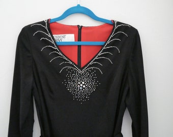 Vintage 1980s Designer Herbert Levy Rhinestone Black Cocktail Dress | Little Black Dress | 80s Fashion | 80s Glam | American Designer