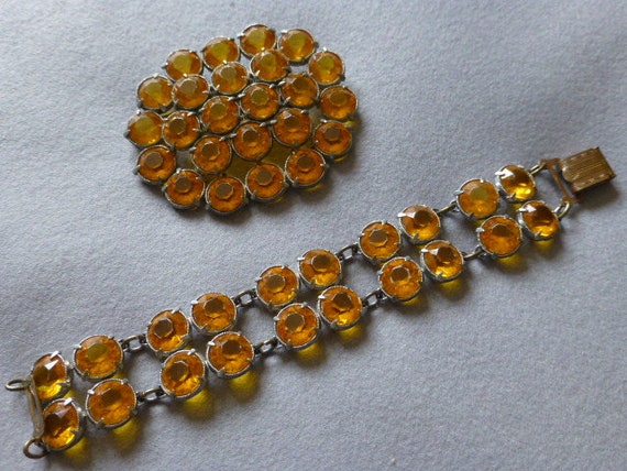 1930s Art Deco Yellow Bracelet and Brooch | Bohemi