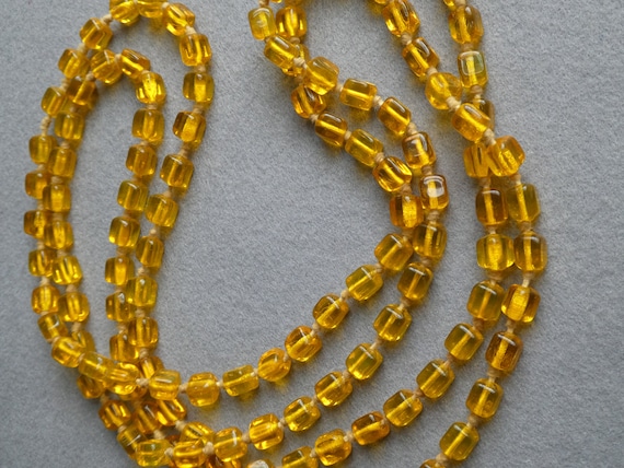 1920s 30s Yellow Glass Beaded Necklace | Long Stra