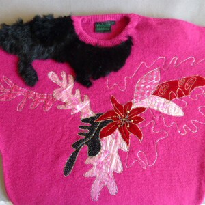 Vintage 1980s Fuchsia Pink Patterned Applique Sweater Jumper | 80s Glam | Gift for Her | 80s Fashion
