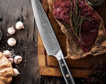 Cuchillo de chef de Damasco personalizado, cuchillo de cocina japonés Gyuto grabado a mano a medida, regalo profesional de cocina para él, caja de regalo de sándalo