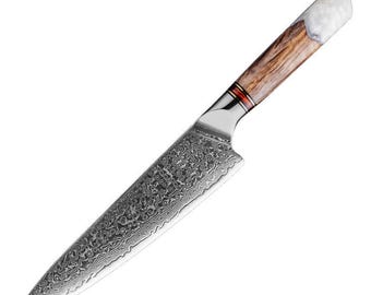 Cuchillo de chef de Damasco personalizado de 20 cm / Cuchillo Gyuto japonés / Cuchillo de cocina forjado a mano personalizado Regalo culinario de primera calidad