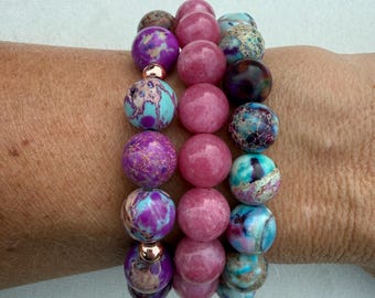 Pulseras de cuentas gruesas de 10 mm, Colección Bloom