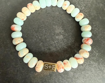 Aqua Jasper Rondelle Bracelet | Handmade Beaded Stretch Jewelry