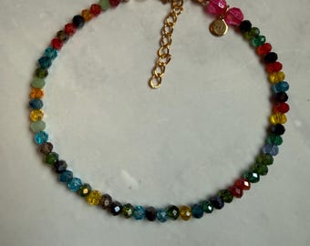 Tobillera con cuentas de cristal / Cadena chapada en oro / Joyería para combinar a diario