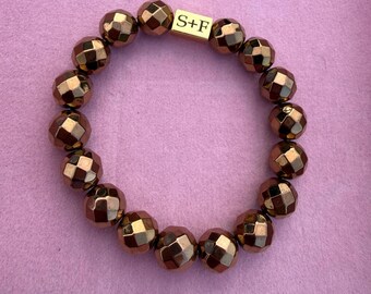 Bronze Faceted Hematite Beaded Bracelet