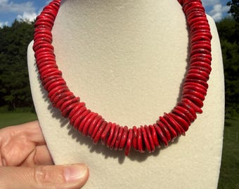 Collar de magnesita roja, de moda, boho, collar grueso