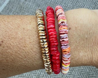 Pulseras de cuentas de disco Heishi onduladas, Colección Cabana Stack, pulsera de cuentas Heishi onduladas de 6 mm