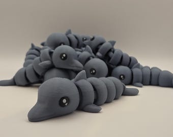 Dauphin articulé imprimé en 3D : porte-clés jouet agité - Cadeau pour amoureux de la mer | Bleu/Gris