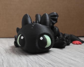 Dragon édenté imprimé en 3D : jouet articulé articulé - yeux qui brillent dans le noir