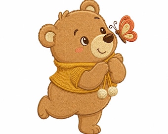 Cute Bear Embroidery Design, Cartoon Animal Stitch, Digital Machine Embroidery, Kids Nursery Applique, DIY Sewing, Instant Download