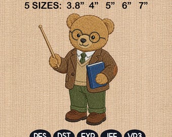 Teacher Teddy Bear Embroidery File, School Bear Machine Design, Classroom Job Embroidery Pattern