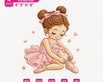 Lindo bordado de bailarina, archivo para máquina de coser de niña bailando, patrón de puntada de zapatos de ballet para guardería