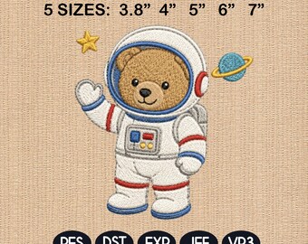Astronaut Teddy Bear Embroidery File, Space Bear Machine Design, Nursery Baby Shower Pattern