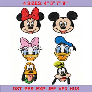 Disney Charakter Gesichter Stickmuster, Mickey Minnie Donald Daisy Pluto Köpfe Set, Cartoon Maschinenstickdateien Pack