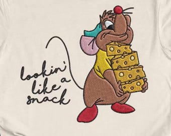 Funny Gus Gus The Snack Embroidery Design, Cinderella Gus Gus Mechine File, Looking Like A Snack , Disney Family Trip File