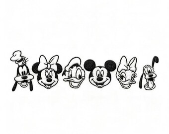 Disney Characters Outline Embroidery Design, Minimal Mickey Minnie Donald Daisy Pluto Line Art Cartoon Machine Embroidery File