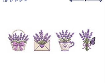 Diseño de bordado de ramo de lavanda, archivo de puntada a máquina floral, flores de primavera y verano, descarga digital JEF DST PES VP3