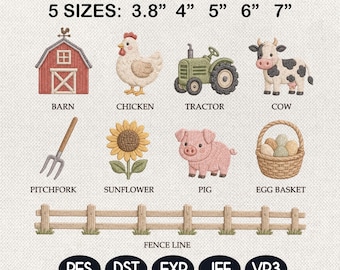 Farm Animals Embroidery Bundle, Barn Chicken Cow Pig Tractor Sunflower Machine Embroidery File, Digital Download