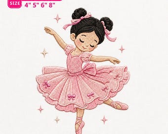Diseño de bordado de bailarina rosa, archivo para máquina de coser de linda niña bailarina, patrón de puntada de recital de danza para niños