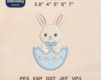 Baby Bunny Egg Embroidery File, Easter Rabbit in Egg Machine Design, Spring Digital Download
