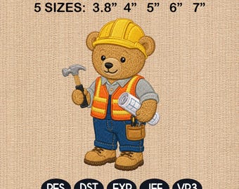 Construction Teddy Bear Embroidery File, Builder Bear Machine Design, Career Costume Nursery Pattern