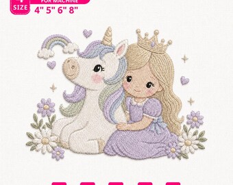 Patrón de bordado de unicornio floral, lindo diseño de bordado para niña, archivo para máquina de coser para habitación infantil