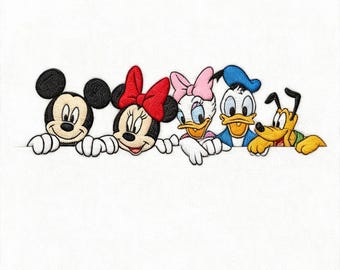 Disney Friends Peek Embroidery Design, Mickey Minnie Donald Daisy Pluto Peek Shirt, Cute Cartoon Line Up Machine Embroidery File