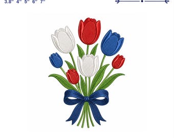 Elegante bordado de flor de tulipán, archivo de bordado a máquina de 4 a 7 pulgadas, aplique floral, descarga digital instantánea DST PES.