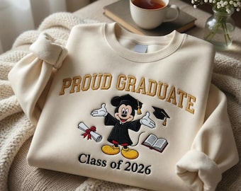 Mickey Graduation Crewneck File, Proud Graduate Class of 2026 Embroidery Design