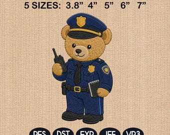 Police Teddy Bear Embroidery File, Officer Bear Machine Design, First Responder Career Pattern