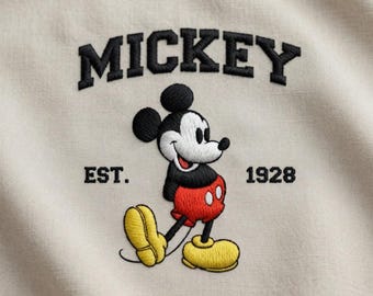 Mickey Mouse Embroidery Design EST 1928, Disney Mickey Embroidery File, Vintage Mickey PES DST Machine Embroidery Download