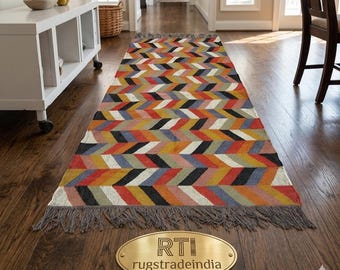 Handgeweven kelimtapijt, vintage tribal geometrisch tapijt, bohovloerkleed, wollen flatweave dhurrie, rustiek etnisch huisdecor, boho woonkamertapijt